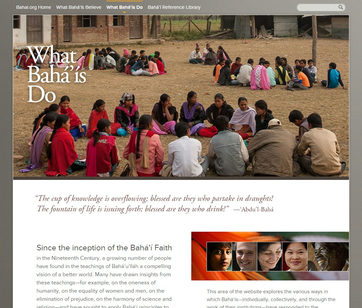 The landing page for the "What Baha'is Do" section of the new Bahai.org website.