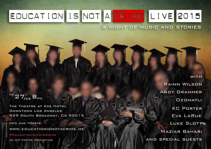A poster for the Education is Not a Crime Live 2015 event, to be held in Los Angeles, California.