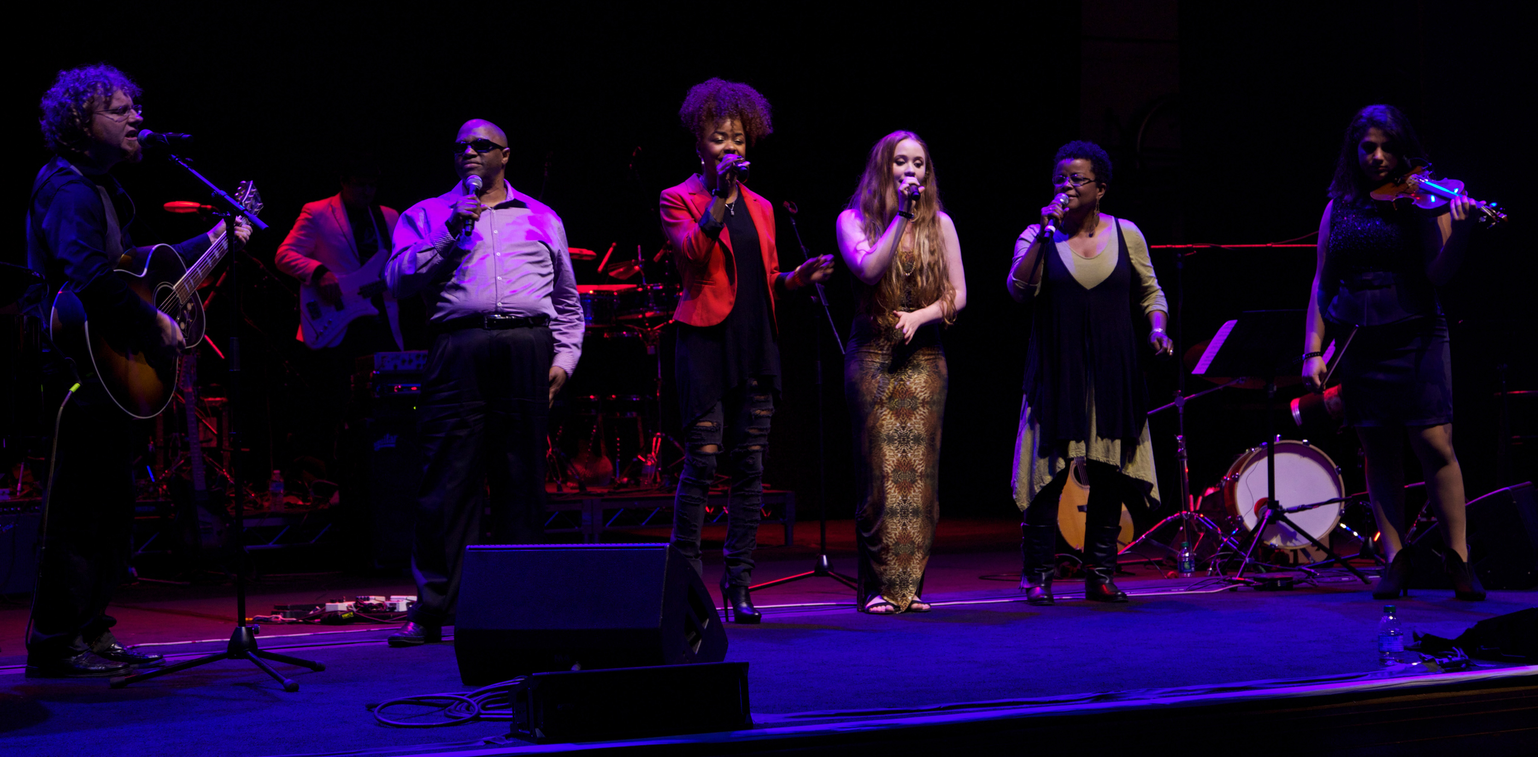 Musicians including JB Eckl and Ellis Hall perform at the Education is Not a Crime – Live 2015 event in Los Angeles on 27 February 2015.