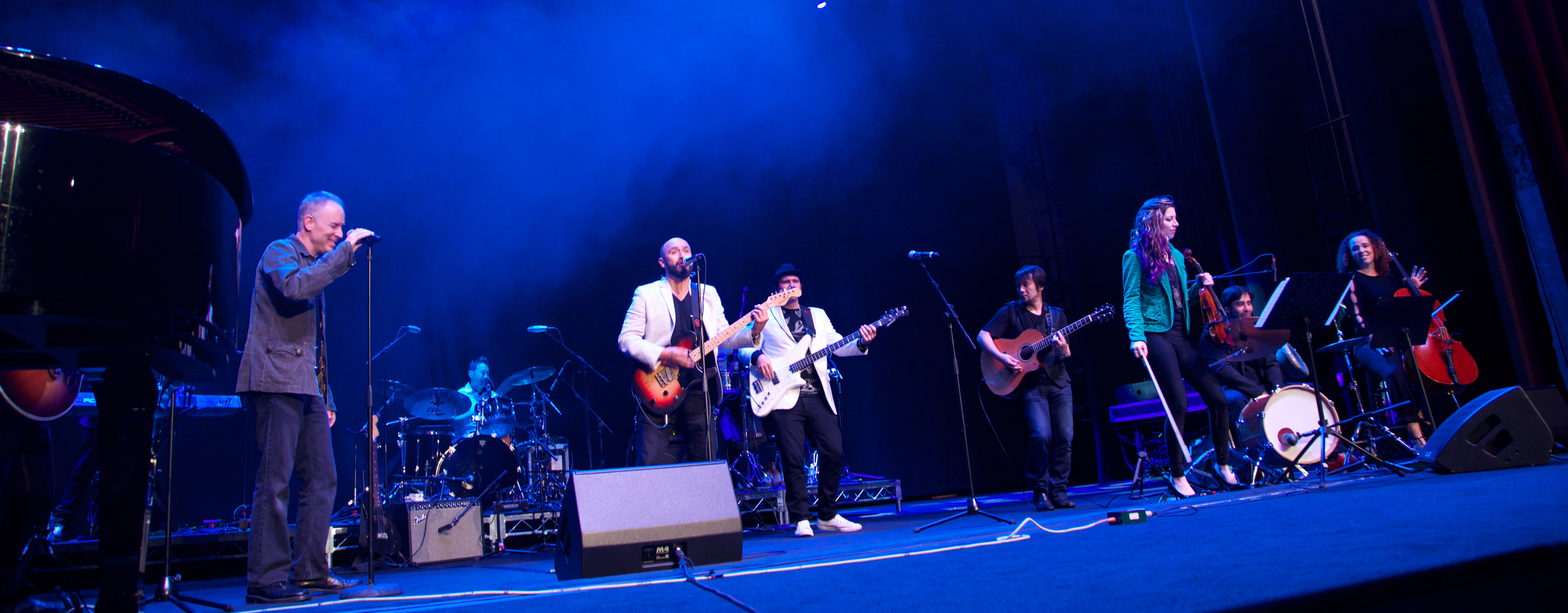 Musicians including K.C. Porter, members of the band Ozomatli as well as members of the ensemble Quattro Sound perform at the Education is Not a Crime – Live 2015 event in Los Angeles on 27 February 2015.