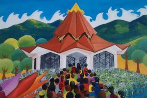 A painting of the Baha'i House of Worship for Norte del Cauca by artist Carlos Rosa.