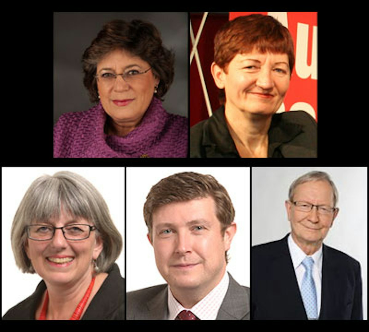 Members of the European Parliament: top from left, Ana Gomes of Portugal and Cornelia Ernst of Germany; bottom from left, Julie Ward and Andrew Lewer of the United Kingdom, and Tunne Kelam of Estonia (bottom right)