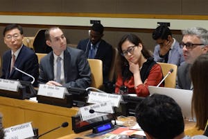 Ambassador Hahn Choong‐hee (left), Deputy Permanent Representative of the Republic of Korea to the United Nations, Daniel Perell (center), representative of the Baha'i International Community to the UN, Dr. Jinhee Kim (right), Member of the Advisory Council of UNAI Korea, at the recent seminar on Global Citizenship Education, at the UN Headquarters.