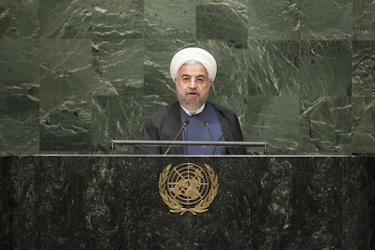 Iranian President Hassan Rouhani, addressing the United Nations on 28 September 2015 (UN Photo)