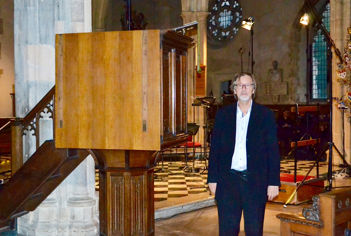 Norwegian composer Lasse Thoresen pictured in St. Giles' Cripplegate church, London, ahead of a performance of his composition based on a prayer by Baha'u'llah, 'Mon Dieu, mon Adore', 30 September 2015.