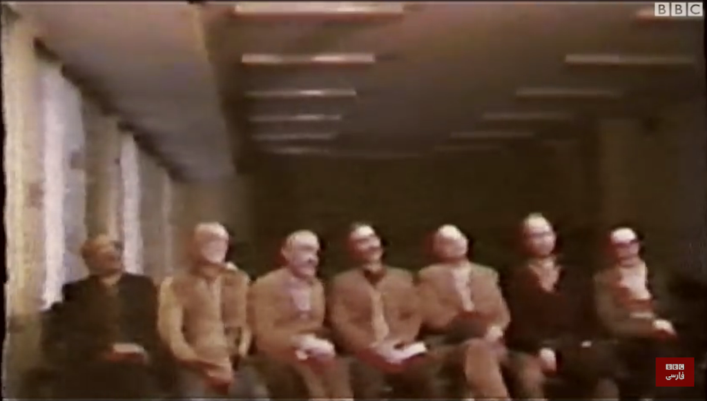 Previously unseen footage of the 1981 trial of members of the governing body of the Baha'i community in Iran—executed by a firing squad shortly after their court proceedings—has been broadcast for the first time as part of a BBC documentary about Iran's judicial system. (photo: BBC/screenshot)
