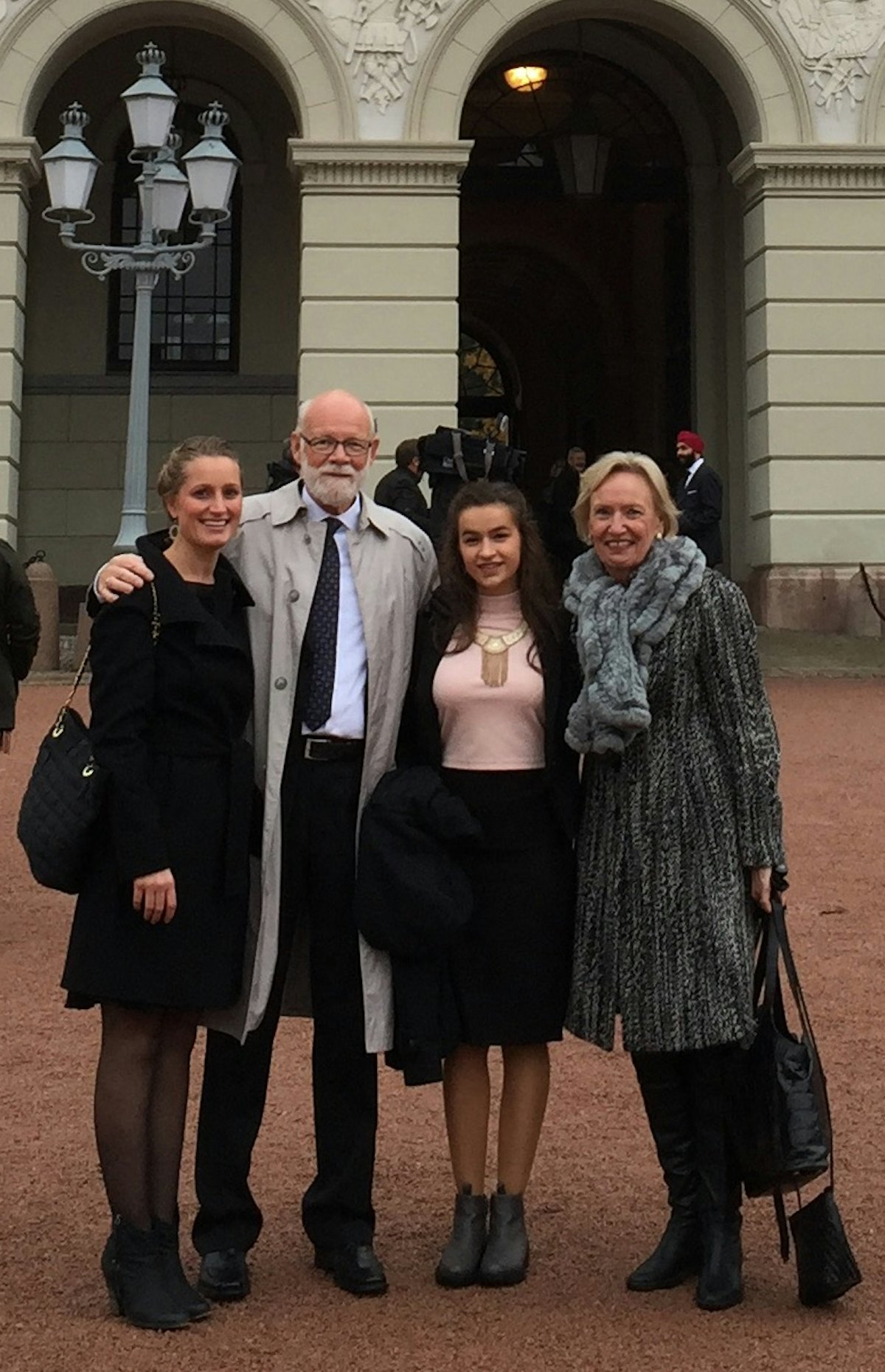 Representatives from the Baha'i community attended the event. From left to right: Martine Lerstad, Arne Kittang, Neda Schulz, and Britt Strandlie Thoresen. (Photo by Baha'I community of Norway)