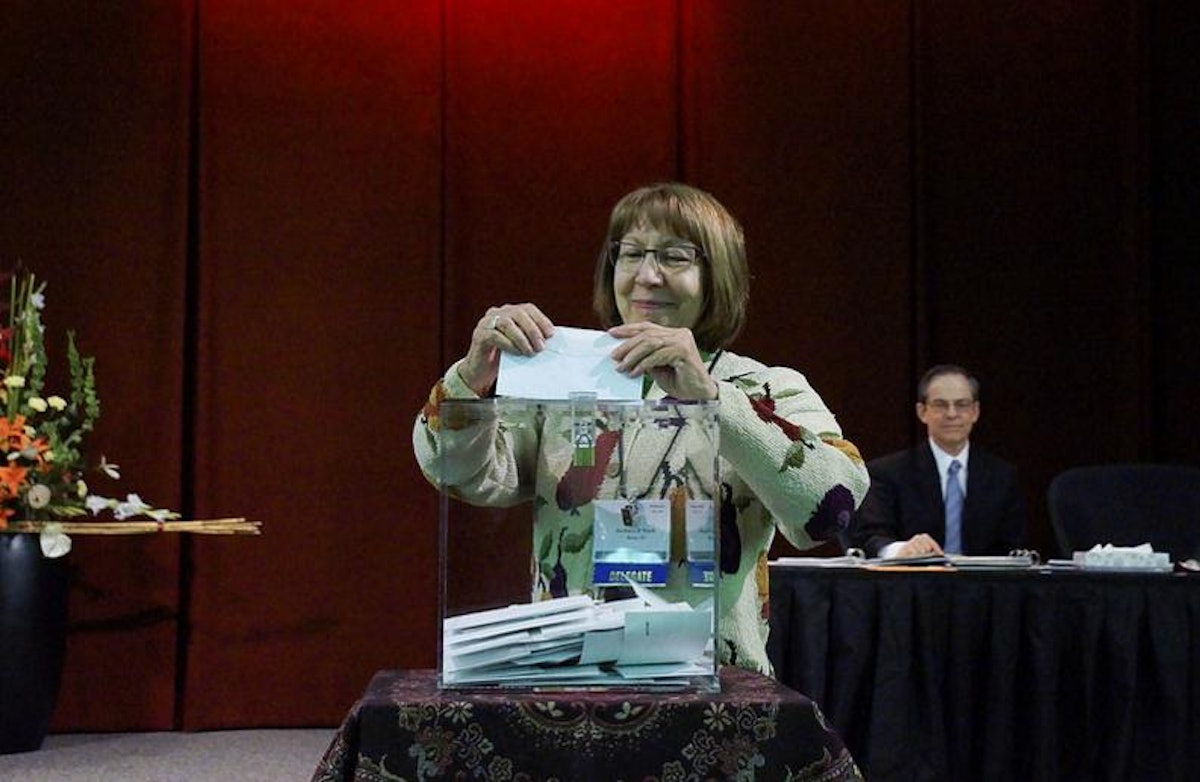 Delegate casts ballot at the 2016 national convention in the United States.