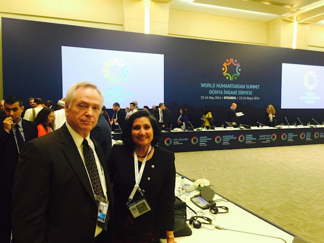 Steve Karnik and Bani Dugal, representatives of the Baha'i International Community at the World Humanitarian Summit in Istanbul on May 23, 2016.