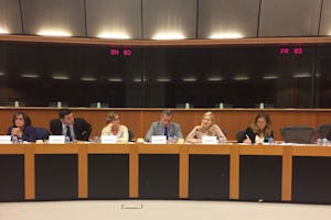 Rachel Bayani (second from the right), BIC representative in Brussels, speaks at the recent seminar titled “Turning words into action to address anti-Semitism, intolerance and discrimination”, organized by European Parliament ARDI and OSCE.
