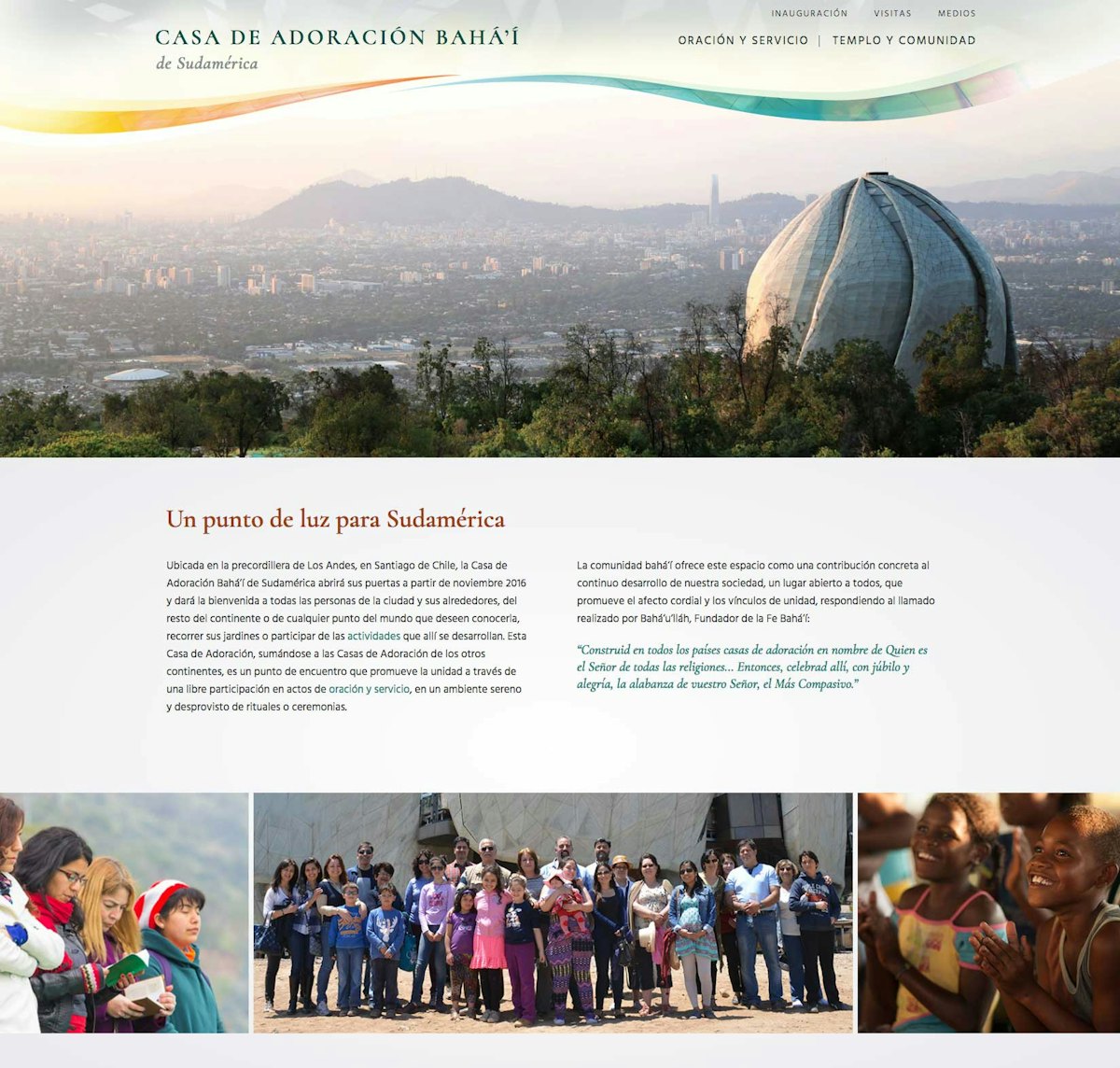 The recently launched website for the Baha'i House of Worship in Santiago, Chile.