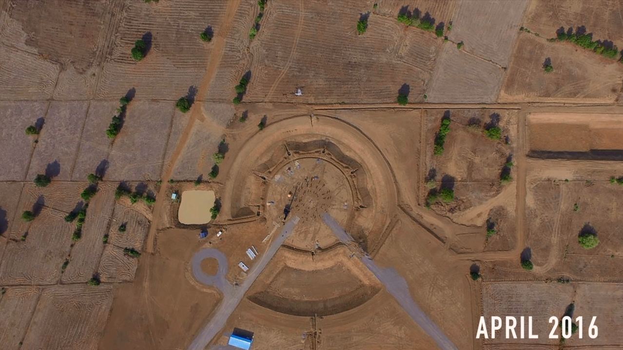 Aerial footage of the Temple site in April