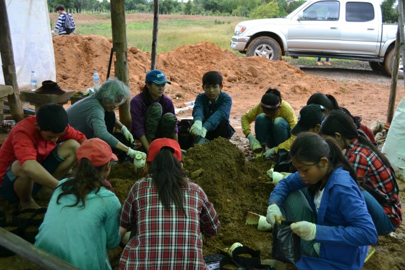 Volunteers at the recent tree-planting project at the Temple site in Battambang