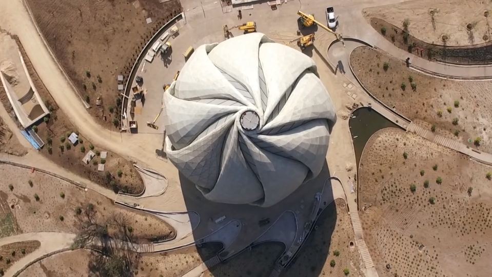 An aerial view of the Baha'i House of Worship