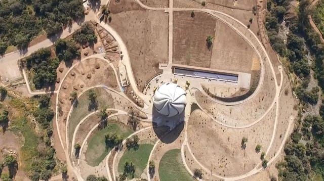 An aerial view of the Baha'i House of Worship for South America in Santiago, Chile