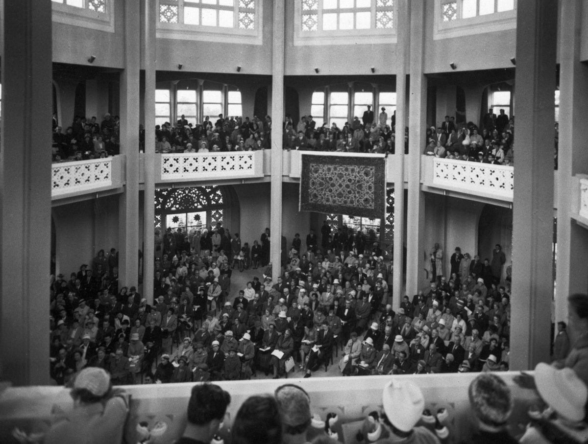A view from the interior of the Bahá’í House of Worship for Australasia, in Sydney, Australia, during its dedication ceremony in 1964
