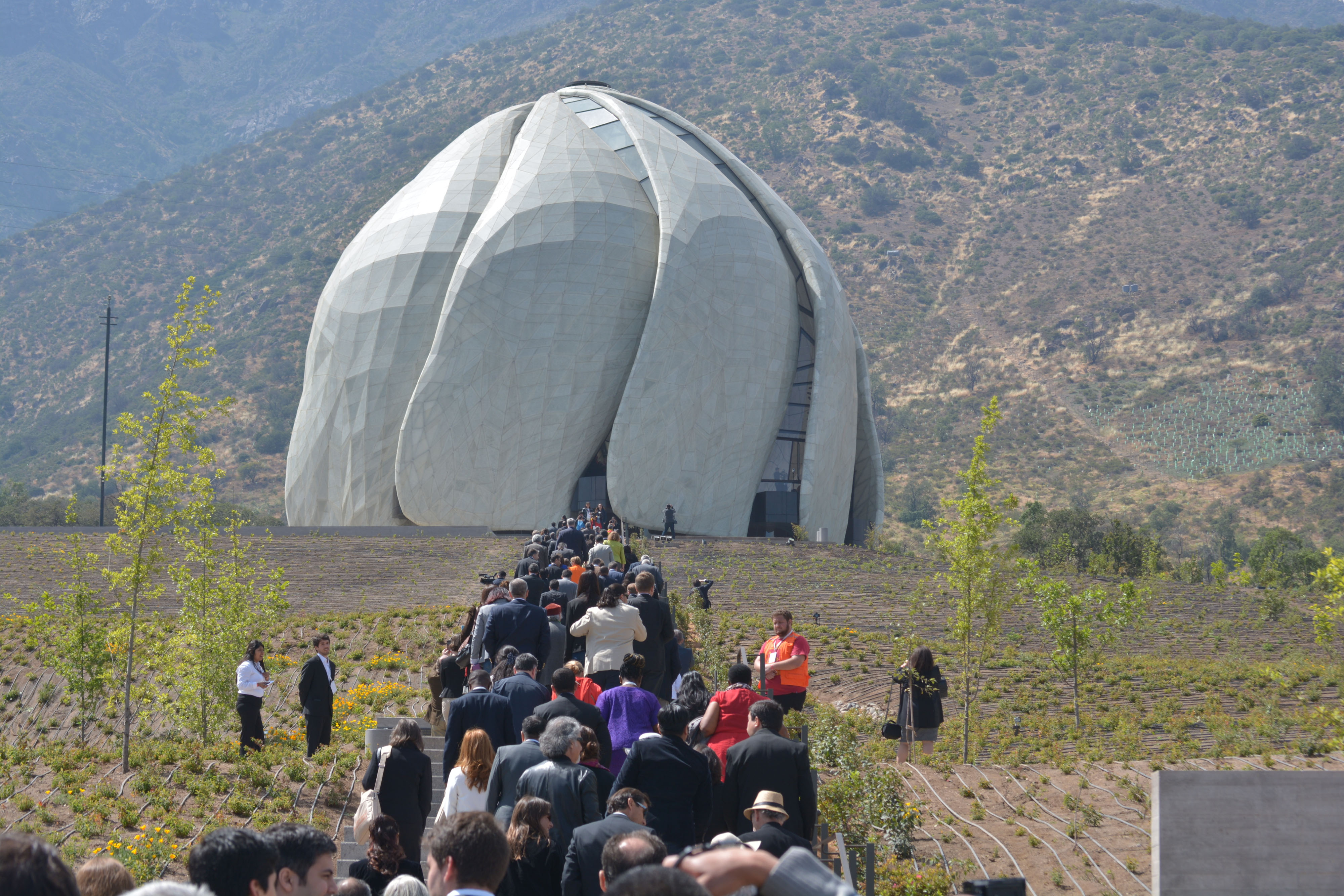 Visitors approaching the House of Worship