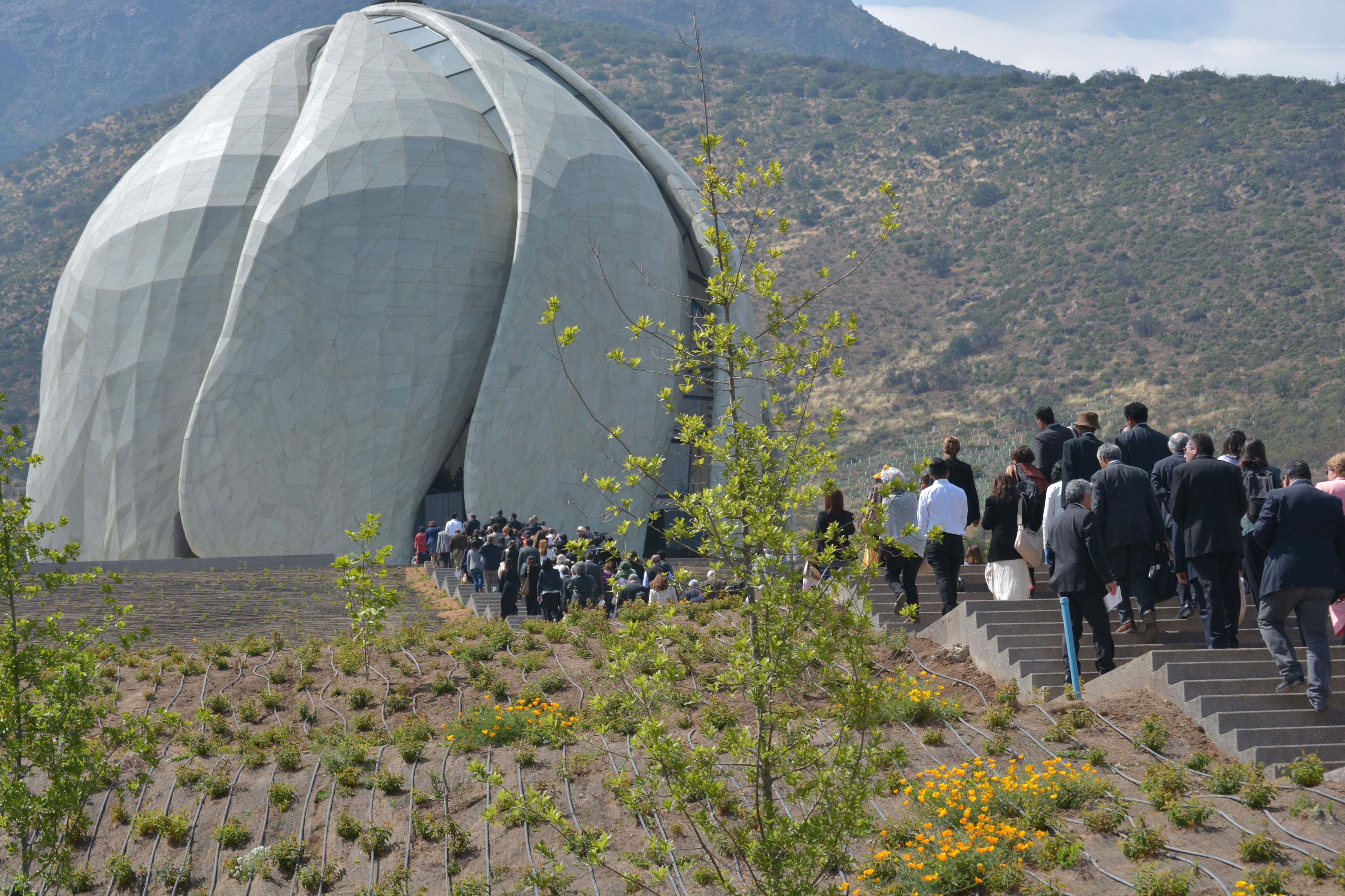 Visitors approaching the House of Worship