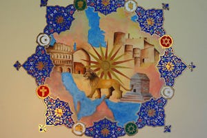 Artwork by Ayatollah Abdol-Hamid Masoumi-Tehrani, which he has divided into eight parts corresponding with eight religious groups in the country. He has dedicated parts of the painting to Zoroastrians, Jews, Christians, Mandaeans, Yarsanians, Baha’is, and Sunni and Shia Muslims in the country, all of whom he considers “essential aspects of Iran’s national culture as well as the entire region’s spiritual and religious reservoir."