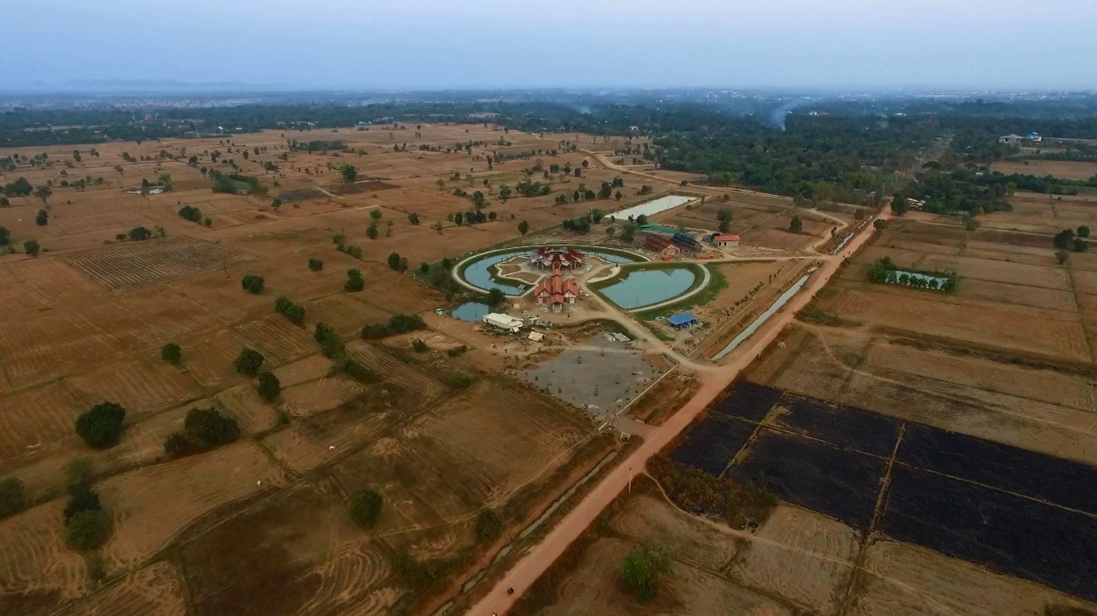 Aerial image of the local Baha'i House of Worship in Battambang, Cambodia.