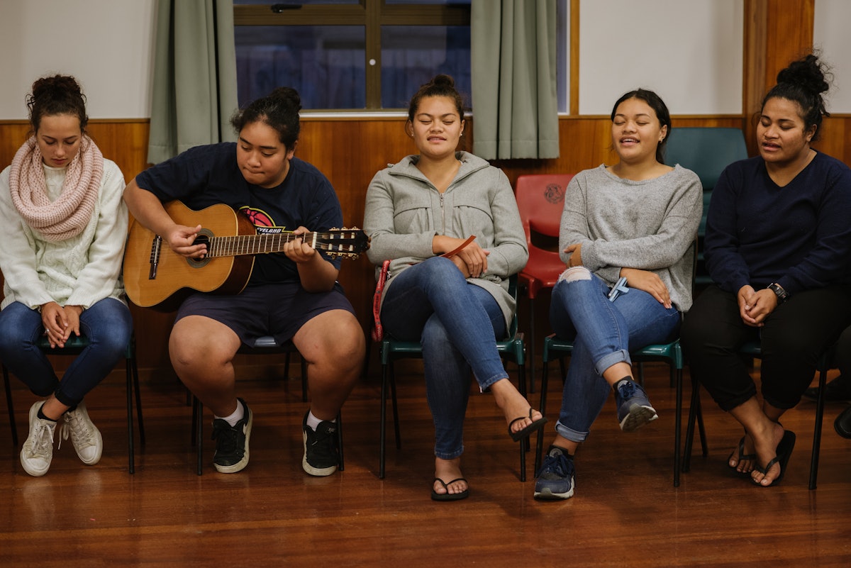 Music and the arts constitute a significant part of Baha'i celebrations for Ridvan around the world. In Manurewa, New Zealand, a group of youth sings and plays music at a recent Ridvan celebration.