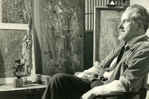 Mark Tobey in his studio, 1949, Courtesy Arthur Lyon Dahl. Photo by Larry Novak