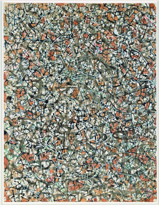 Mark Tobey
Cammino della storia(Advance of history), 1964
Guazzo e acquerello su carta
62.2 x 50.1 cm
Peggy Guggenheim Collection, Venice