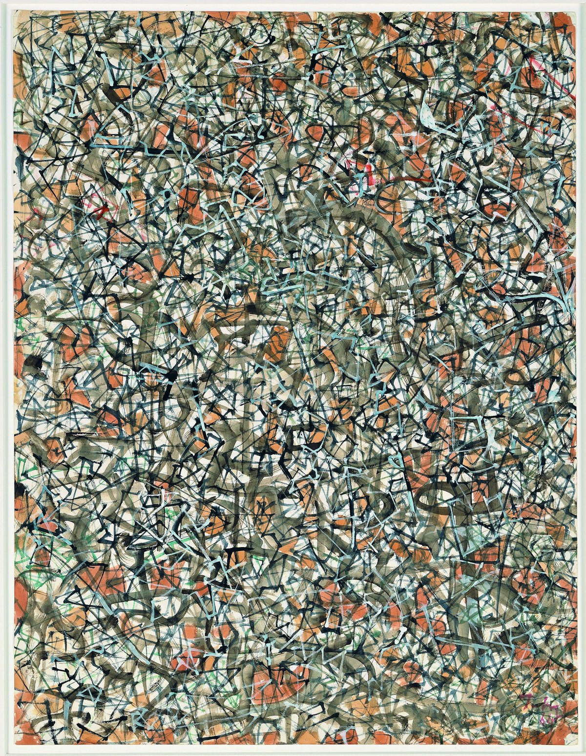 «پیشرفت تمدن»، اثر مارک توبی، ۱۹۶۴، قطع ۶۲٫۲ در ۵۰٫۱ سانتی‌متر، کلکسیون پگی گوگنهایم، ونیز