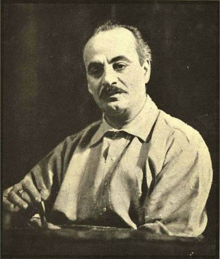 Kahlil Gibran was a Lebanese-American artist and poet, best known for his book The Prophet published in 1923. Gibran lived in Boston in the early 1900s, and met 'Abdu'l-Baha through Baha'i and fellow artist Juliet Thompson. Gibran attended several of His talks in the Northeast, at times serving as 'Abdu'l-Baha's translator. During one of their meetings, 'Abdu'l-Baha said to Gibran, quoting the Prophet Muhammad, "Prophets and poets see with the light of God."