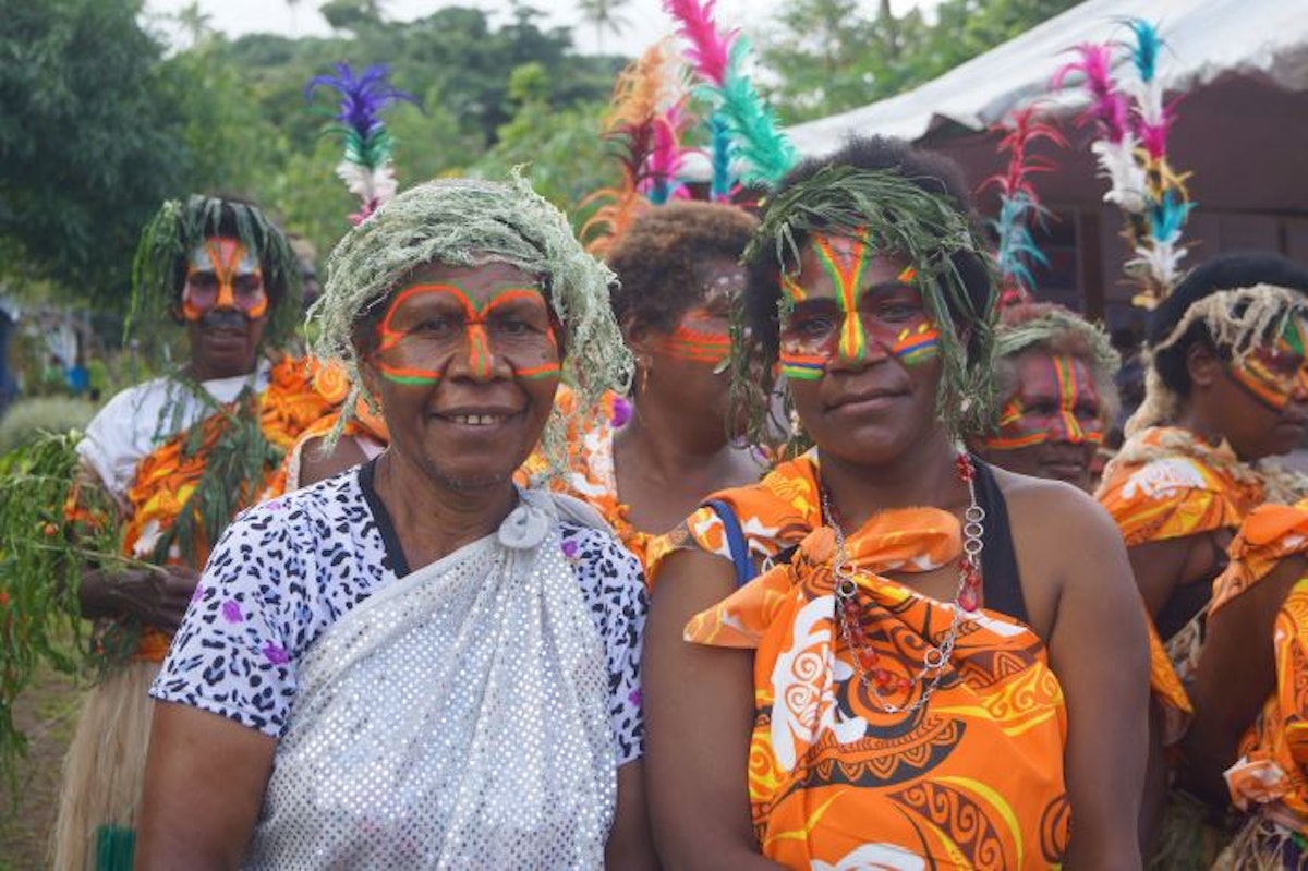 Many of the island's inhabitants were dressed in Tannese traditional costumes to welcome the unveiling of the Temple design.