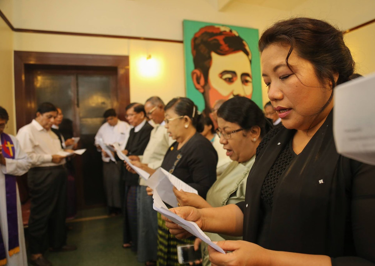 The service honored the seventieth anniversary of General Aung San's passing. Representatives from religious groups were invited to read prayers for the occasion. (Photo courtesy of Myanmar's Ministry of Information)