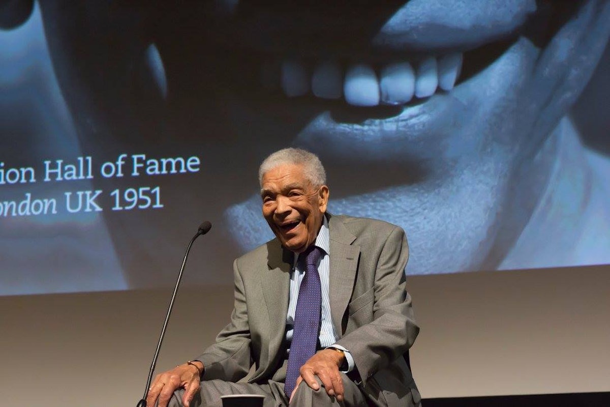 Earl Cameron at an event organized by the British Film Institute in October 2016 with a screening of Pool of London (1951)—Cameron’s first film—on the occasion of his induction to the Screen Nation Hall of Fame. (Photo Screen Nation Media 2016: Photography Carl Barriteau)
