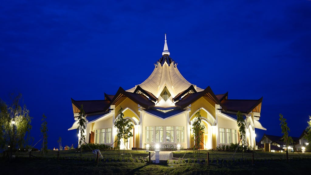 Aerial footage of the House of Worship in Cambodia captures the beauty of the structure as construction nears completion.