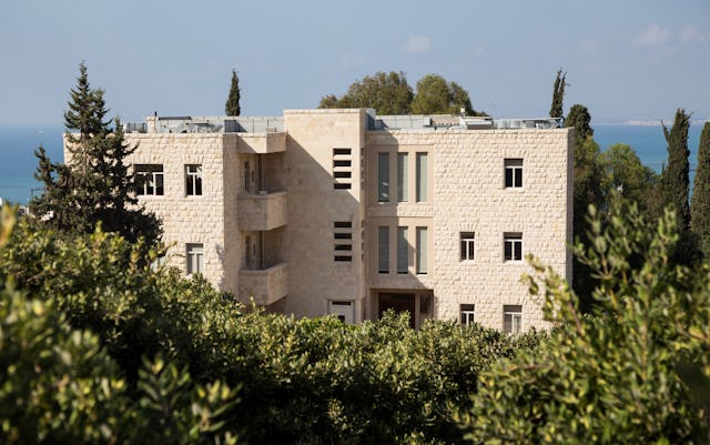 The exterior of the new Pilgrim Reception Centre, which is located immediately to the west of the Shrine of the Bab