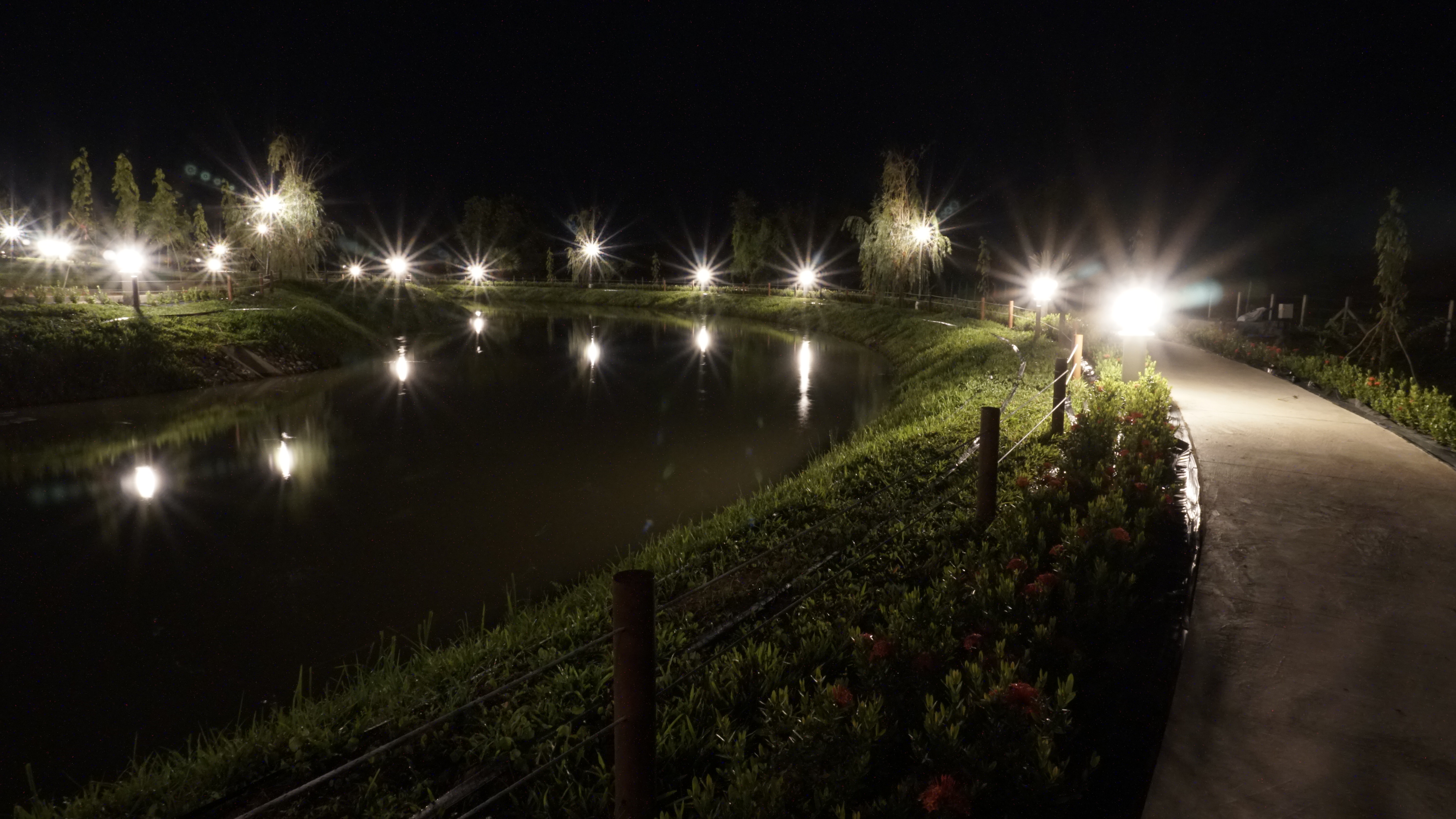 The grounds of the Battambang House of Worship at night