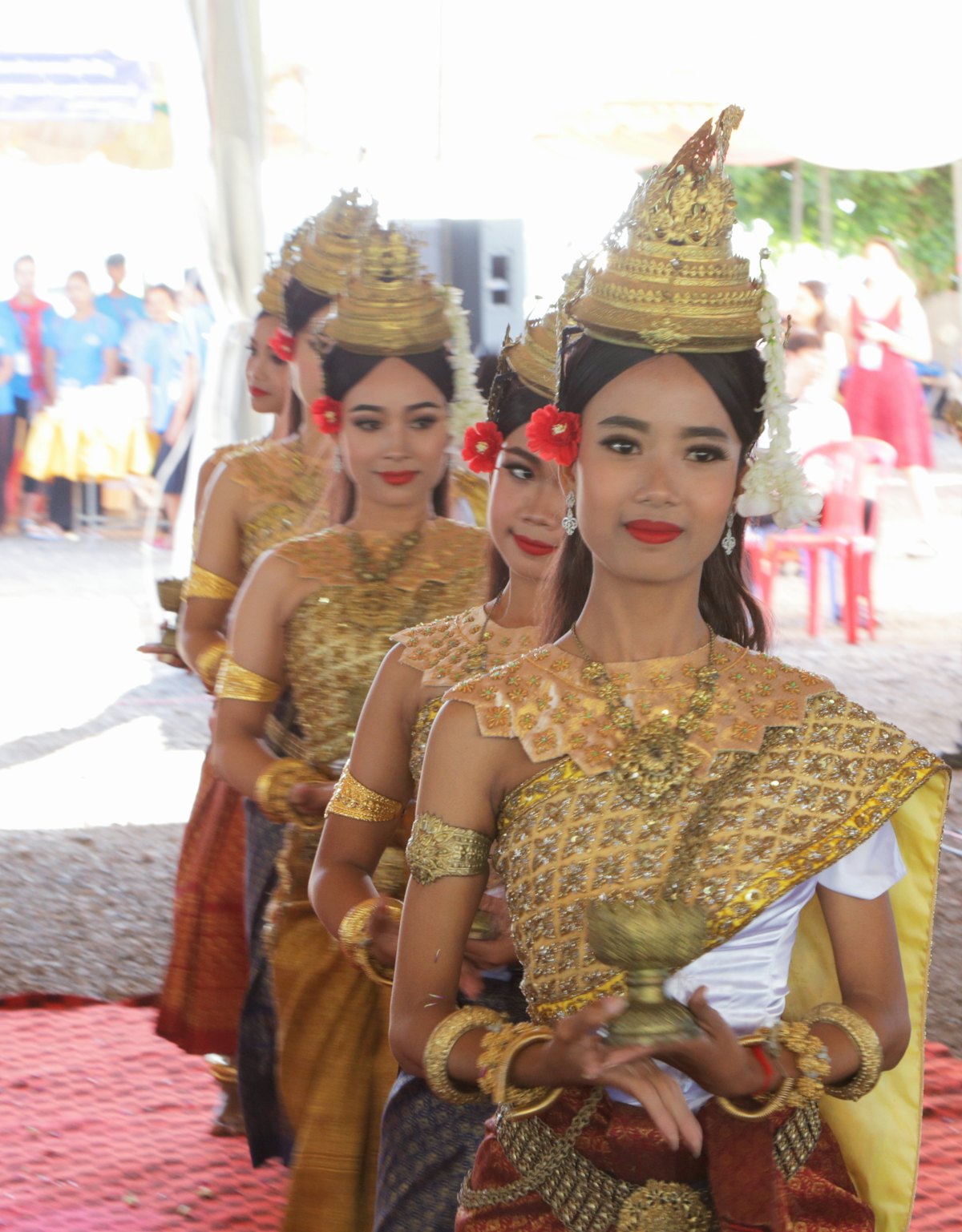 The vibrant colors, music, and splendor of Cambodia's culture were on display during the morning's program, which began with devotions and a traditional dance.