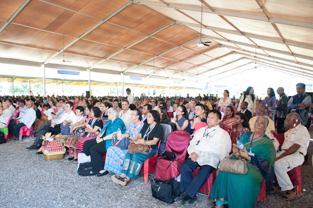 2,500 people are attending the dedication ceremony, which is being held in a tent on the grounds of the House of Worship.