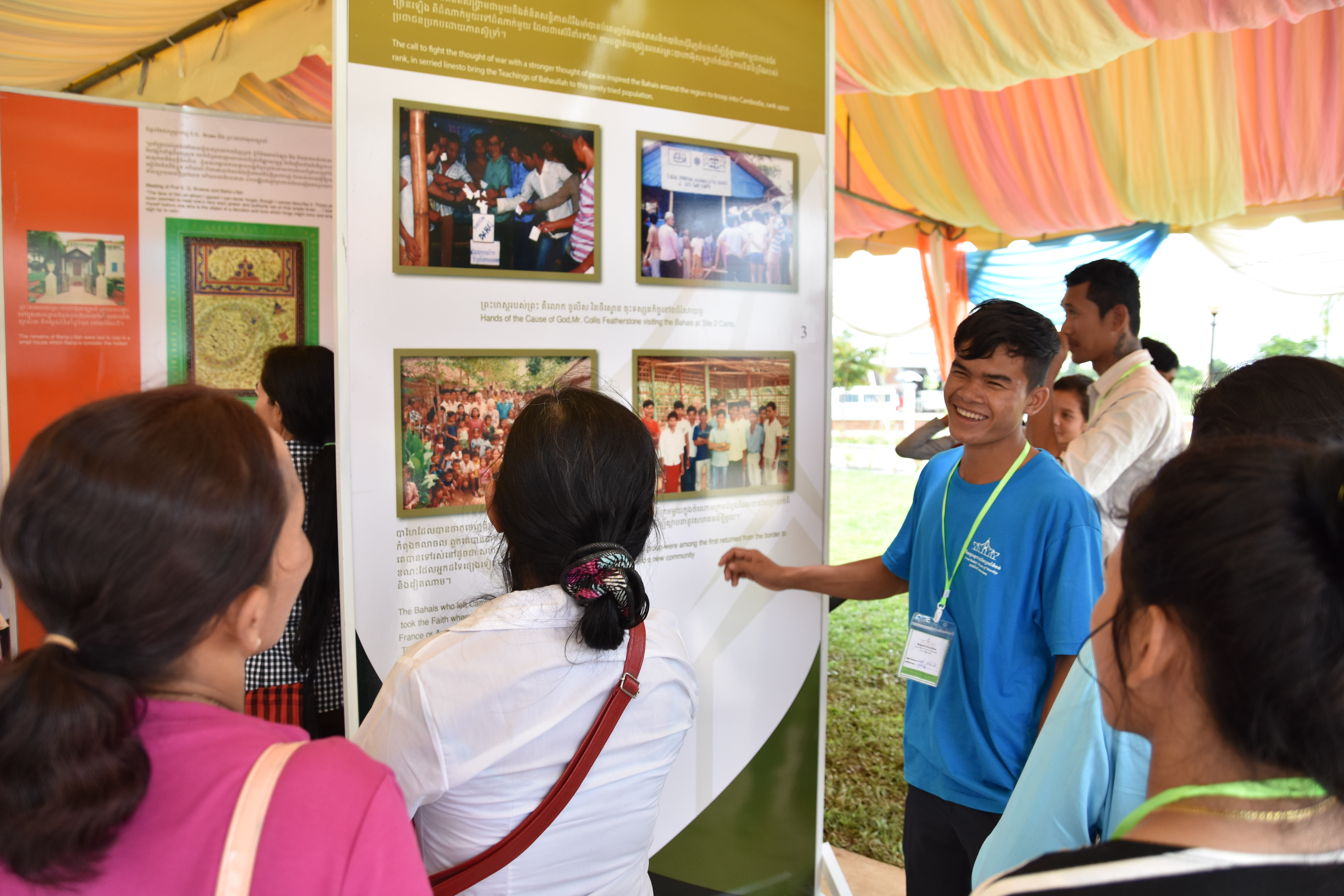 An exhibit providing information about the endeavors of the Baha'i community of Cambodia and the history of the Baha'i Faith.