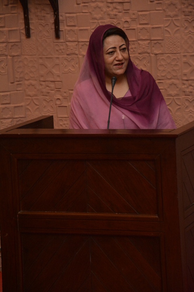 Asiya Nasir, a Member of Parliament in Pakistan, addresses the attendees at last week's gathering.