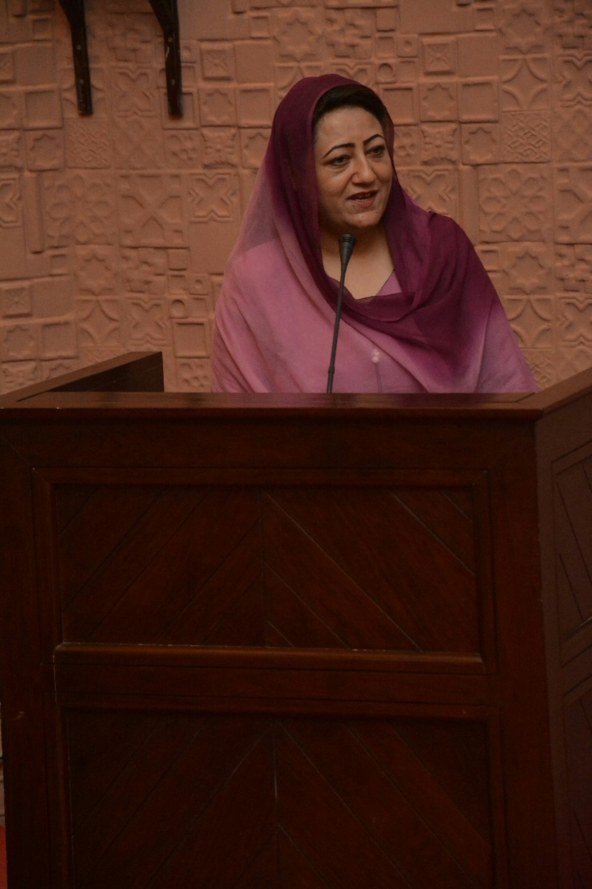 Asiya Nasir, a Member of Parliament in Pakistan, addresses the attendees at last week's gathering.