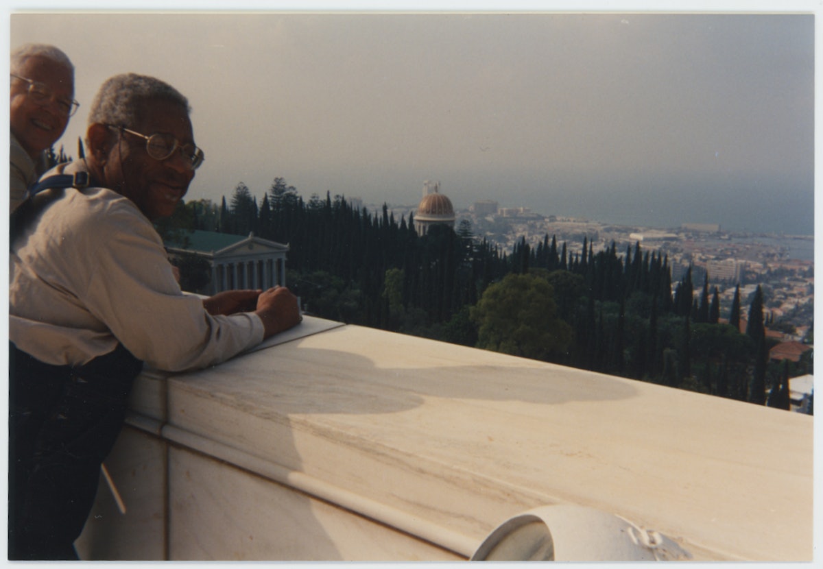 Gillespie during a visit to the Baha’i World Centre in 1985
