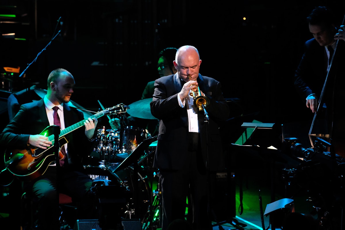 Trumpeter James Morrison performs with the James Morrison Trio and the BBC Concert Orchestra under conductor John Mauceri at the 2017 BBC Proms. (Photo courtesy of the BBC)
