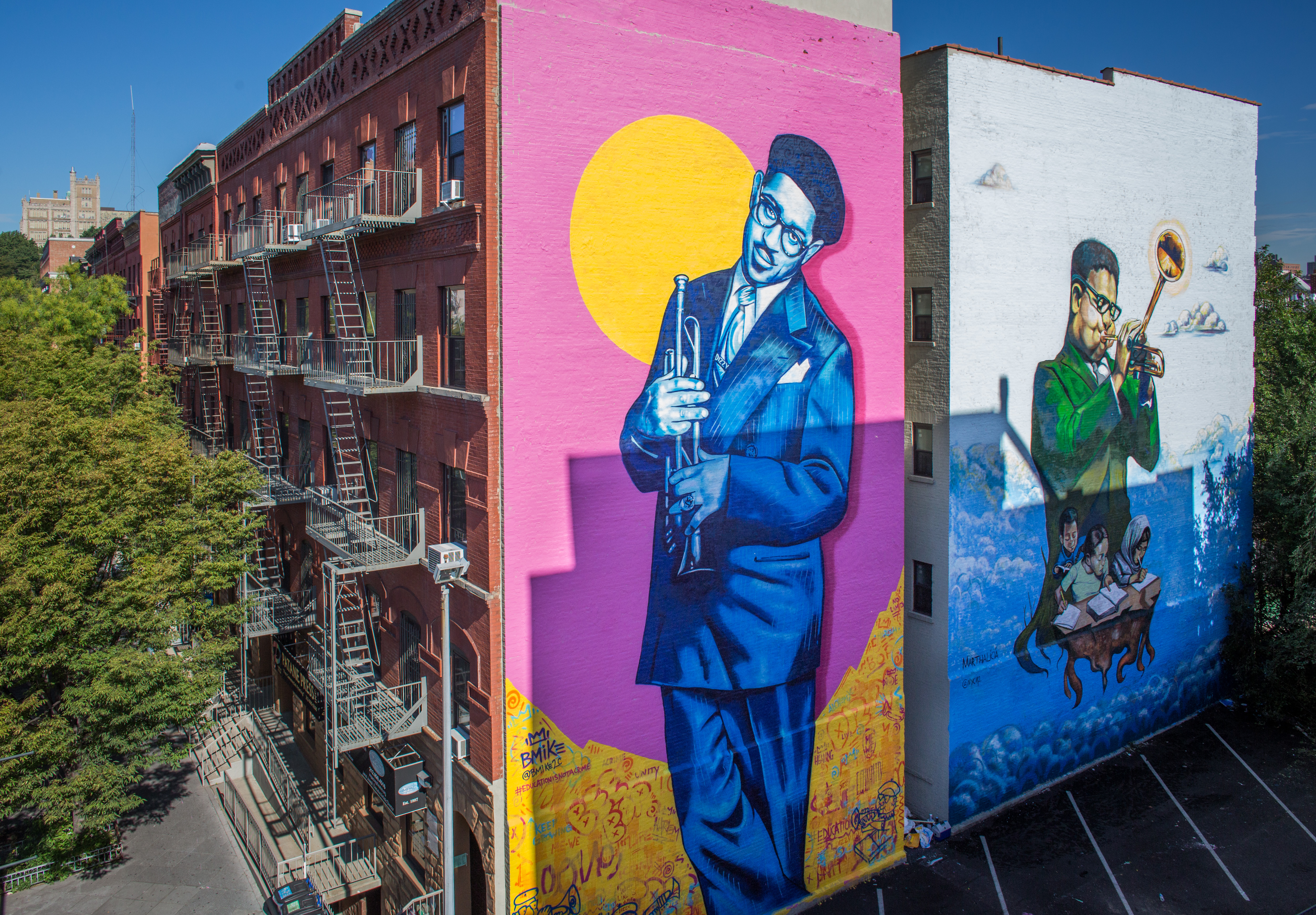 Two new murals of Dizzy Gillespie were recently painted in Harlem as a part of Education is Not a Crime, a street arts campaign that seeks to raise awareness for human rights in Iran.