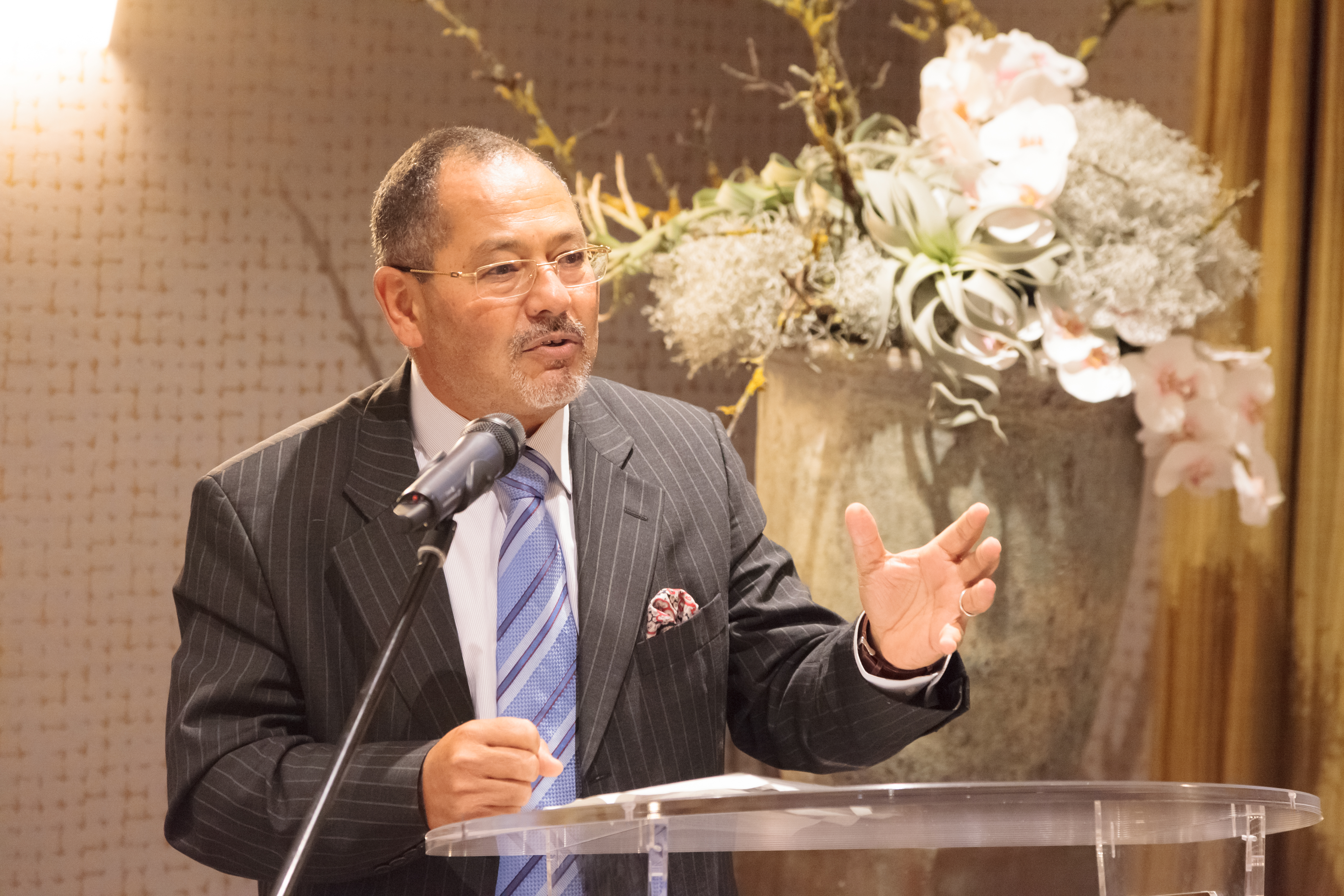 Ibrahim Salama, Director of the Human Rights Treaties Division at the Office of the High Commissioner for Human Rights speaks at the reception in Geneva.