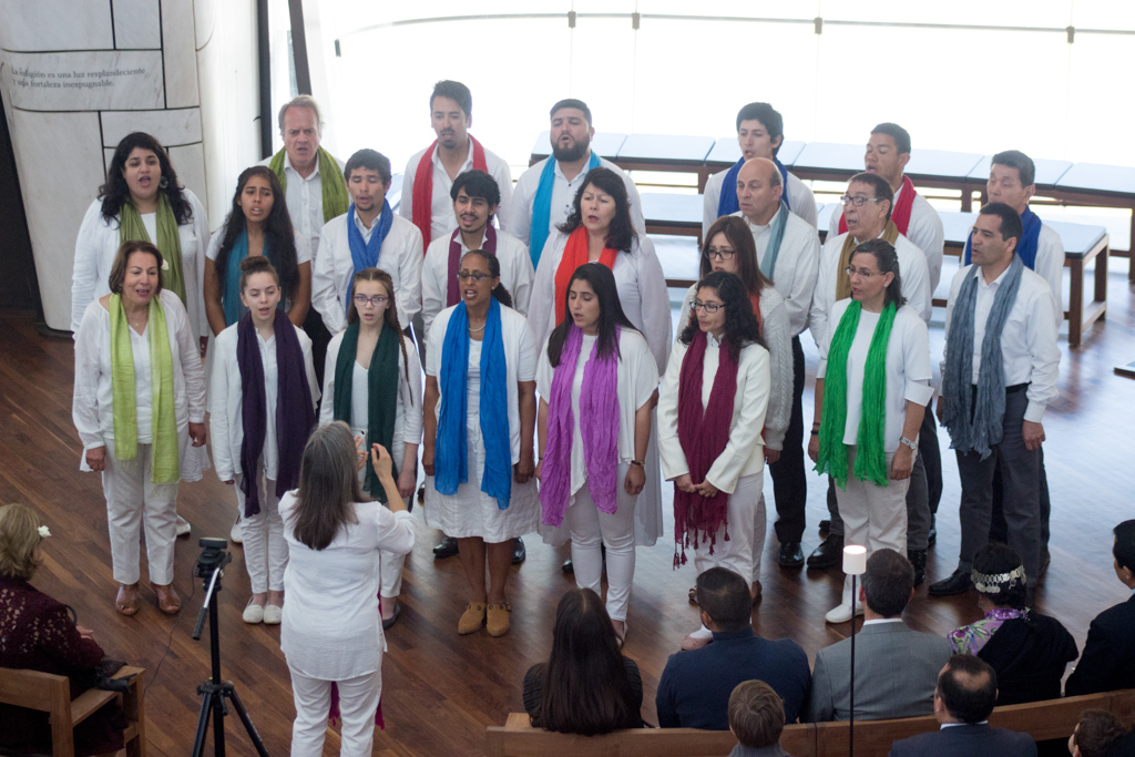 A choir sings in the House of Worship in Santiago, Chile as part of the celebrations of the bicentenary of the birth of Baha’u’llah.