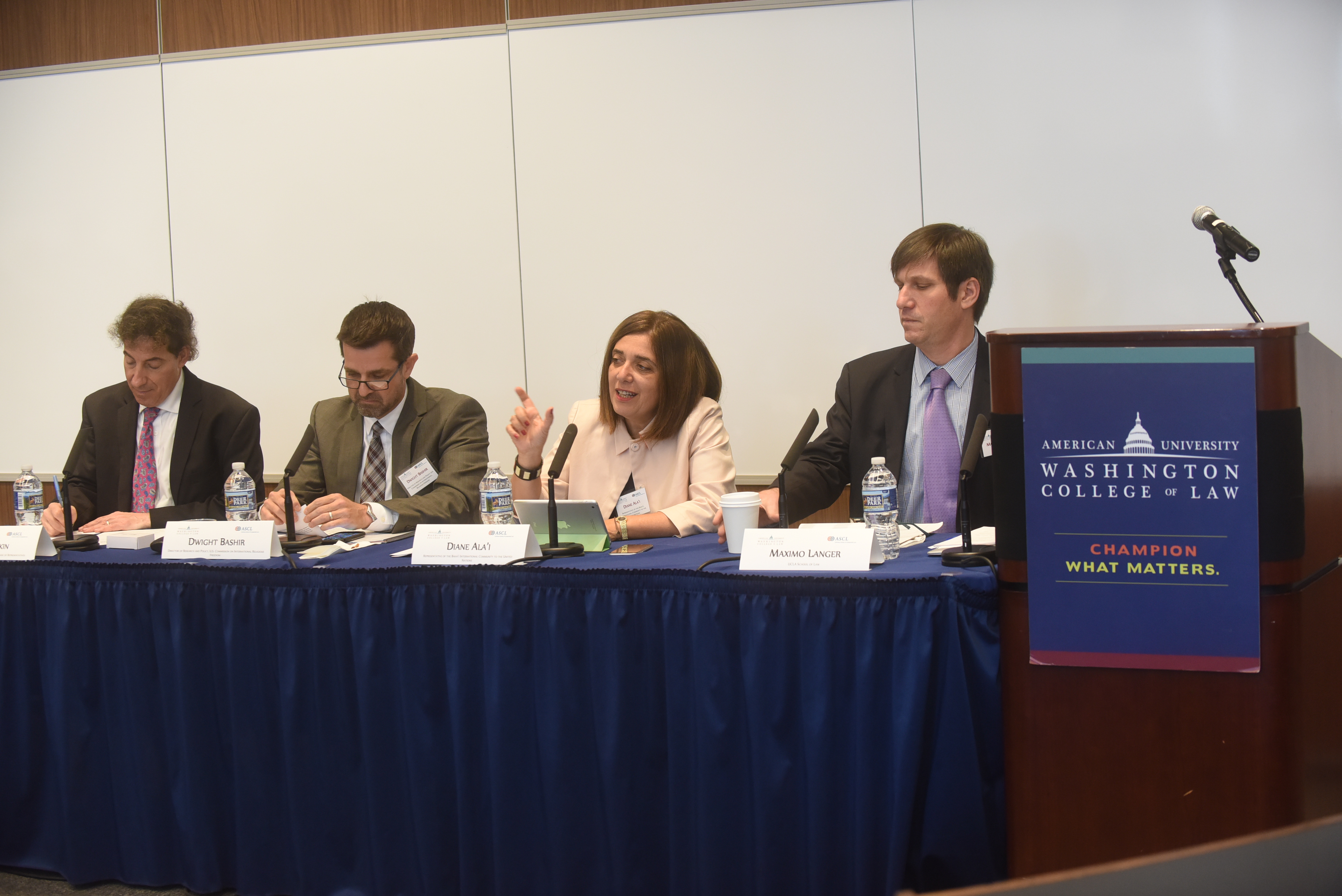 Diane Ala’i, representative of the Baha’i International Community United Nations Office in Geneva (second from right), on a panel discussion regarding freedom of religion or belief