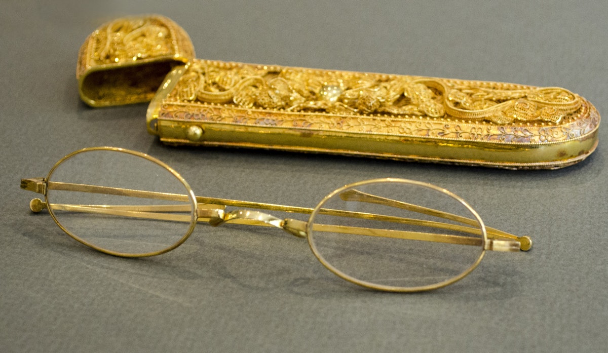 Reading glasses gifted to Professor Edward G. Browne by Baha’u’llah, on display in the British Museum