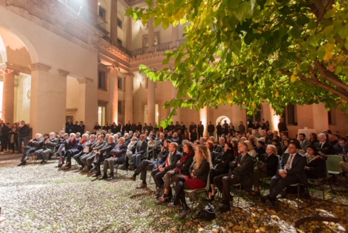 Guests at the opening reception of “Architecture and Marble: Dialogue between Ingenuity and Matter,” an exhibition at the Palladio Museum highlighting the Italian contribution to several iconic Baha’i buildings