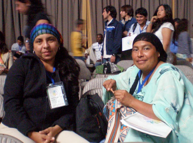 Two friends from the Guajira peninsula look relaxed in Quito after weeks of hurried preparations, followed by a three-day bus ride that was interrupted by a serious accident.