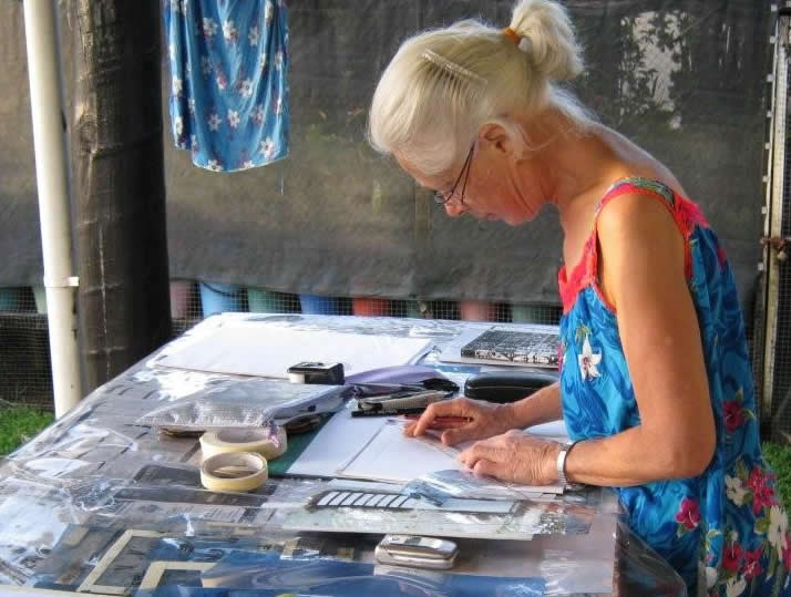 Cutting stencils is easier now that tapa artists use durable X-ray film as the material. In earlier days, banana leaves were used.